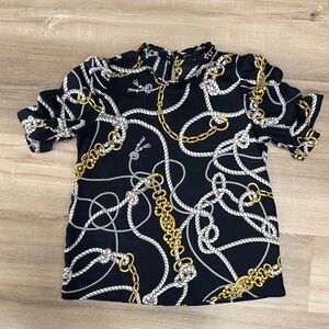 Gibson Black and Gold Chain Print Blouse
